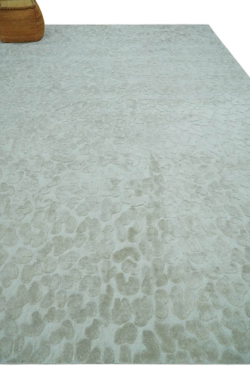 Modern Carved Texture Leopard Design Silver 10x14 Ecose Area Rug
