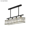 GobekUsa Sleek 4-Head Island Light: Champagne/Black Rectangle Suspension with Crystal Prisms