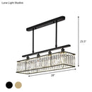 GobekUsa Sleek 4-Head Island Light: Champagne/Black Rectangle Suspension with Crystal Prisms