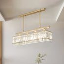 GobekUsa Sleek 4-Head Island Light: Champagne/Black Rectangle Suspension with Crystal Prisms