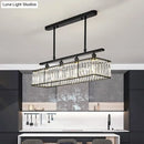 GobekUsa Sleek 4-Head Island Light: Champagne/Black Rectangle Suspension with Crystal Prisms