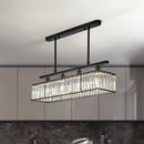 GobekUsa Sleek 4-Head Island Light: Champagne/Black Rectangle Suspension with Crystal Prisms