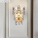 GobekUsa Champagne Hexagon-Crystal Wall Sconce with 3 Tapered Bulbs - Contemporary Flush Mount Light