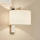 GobekUsa Modern Fabric LED Drum Wall Sconce for Bedside - White/Black