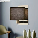 GobekUsa Modern Fabric LED Drum Wall Sconce for Bedside - White/Black