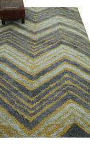 Modern Chevron Design Gold And Beige 5.6x8 Hand Knotted Bamboo Silk Area Rug