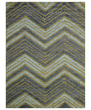 Modern Chevron Design Gold And Beige 5.6x8 Hand Knotted Bamboo Silk Area Rug