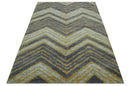 Modern Chevron Design Gold And Beige 5.6x8 Hand Knotted Bamboo Silk Area Rug
