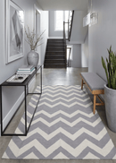 Modern Geometric Gray and Beige Chevron Wool Polyester Dhurrie Area Rug 5x8 Flat Woven