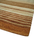 Modern Chic 6x8 Beige, Rust and Brown Stripes Hand Tufted Wool Area Rug by The Rug Decor