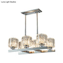 GobekUsa Modern Chrome Crystal Island Light with 6 Cylinder Heads - Perfect for Dining Tables