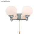 GobekUsa Modern Cream Glass 2-Head Wall Mount Light Fixture with Pull Chain - Chrome Wall Lamp