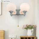 GobekUsa Modern Cream Glass 2-Head Wall Mount Light Fixture with Pull Chain - Chrome Wall Lamp