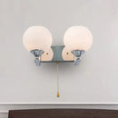 GobekUsa Modern Cream Glass 2-Head Wall Mount Light Fixture with Pull Chain - Chrome Wall Lamp