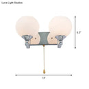 GobekUsa Modern Cream Glass 2-Head Wall Mount Light Fixture with Pull Chain - Chrome Wall Lamp