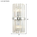 GobekUsa Clear Crystal Cylinder Wall Sconce in Chrome - Contemporary 2 Light Bedroom Lighting Fixture