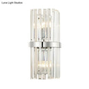 GobekUsa Clear Crystal Cylinder Wall Sconce in Chrome - Contemporary 2 Light Bedroom Lighting Fixture