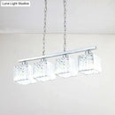 GobekUsa Simple Style Crystal Block Hanging Lamp Kit - 4-Light Chrome Island Fixture