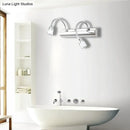 GobekUsa Modernist Crystal Vanity Wall Sconce with Gooseneck Arm - Clear Cylinder Shape, 3 Lights, 12.5"/18" W, Chrome