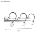 GobekUsa Modernist Crystal Vanity Wall Sconce with Gooseneck Arm - Clear Cylinder Shape, 3 Lights, 12.5"/18" W, Chrome