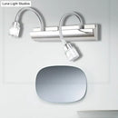 GobekUsa Modernist Crystal Vanity Wall Sconce with Gooseneck Arm - Clear Cylinder Shape, 3 Lights, 12.5"/18" W, Chrome