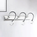 GobekUsa Modernist Crystal Vanity Wall Sconce with Gooseneck Arm - Clear Cylinder Shape, 3 Lights, 12.5"/18" W, Chrome