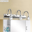 GobekUsa Modernist Crystal Vanity Wall Sconce with Gooseneck Arm - Clear Cylinder Shape, 3 Lights, 12.5"/18" W, Chrome