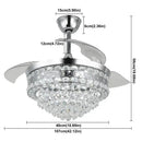 GobekUsa Crystal Fan Chandelier LED Light Retractable Blades Dimmable Remote Modern Home Decor