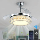 GobekUsa Crystal Fan Chandelier LED Light Retractable Blades Dimmable Remote Modern Home Decor