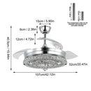 GobekUsa Crystal Fan Chandelier LED Light Retractable Blades Dimmable Remote Modern Home Decor
