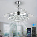 GobekUsa Crystal Fan Chandelier LED Light Retractable Blades Dimmable Remote Modern Home Decor