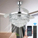 GobekUsa Crystal Fan Chandelier LED Light Retractable Blades Dimmable Remote Modern Home Decor