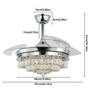 GobekUsa Crystal Fan Chandelier LED Light Retractable Blades Dimmable Remote Modern Home Decor
