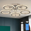 GobekUsa Crystal Flush Mount Chandelier: App Dimmable Rings Shape Ceiling Light