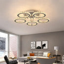 GobekUsa Crystal Flush Mount Chandelier: App Dimmable Rings Shape Ceiling Light