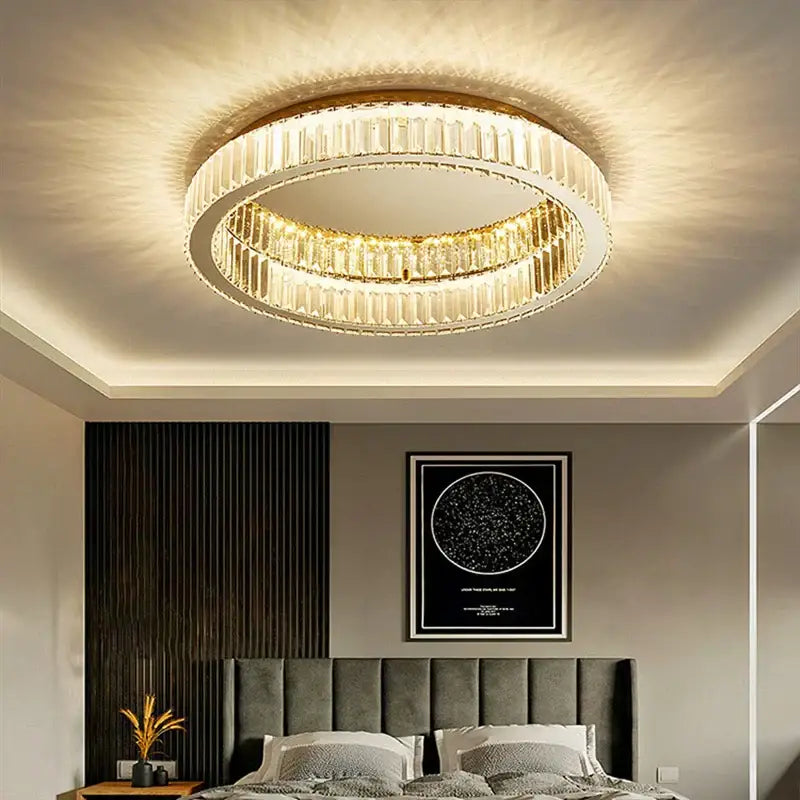 GobekUsa Crystal LED Chrome Ceiling Light Stainless Steel Art Lighting, photo 5 of 14