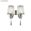 GobekUsa Modern Chrome Wall Lamp with K9 Crystal Drop and Diamond-Pattern Barrel Design