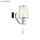 GobekUsa Modern Chrome Wall Lamp with K9 Crystal Drop and Diamond-Pattern Barrel Design