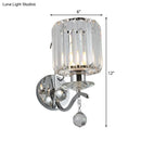 GobekUsa Modernist Chrome Cylinder Wall Sconce with Clear Crystal Orbit Drop - 1 Bulb Wall Lighting