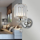 GobekUsa Modernist Chrome Cylinder Wall Sconce with Clear Crystal Orbit Drop - 1 Bulb Wall Lighting