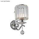 GobekUsa Modernist Chrome Cylinder Wall Sconce with Clear Crystal Orbit Drop - 1 Bulb Wall Lighting