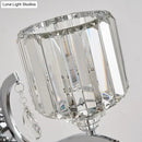 GobekUsa Modern Crystal Block Cylinder Wall Sconce in Chrome - Bedroom Wall Light Fixture