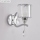 GobekUsa Modern Crystal Block Cylinder Wall Sconce in Chrome - Bedroom Wall Light Fixture
