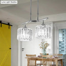 GobekUsa Modern Chrome Drum Crystal Pendant Light for Dining Room Island – 2/3 Bulbs Hanging from Ceiling