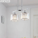 GobekUsa Modern Chrome Drum Crystal Pendant Light for Dining Room Island – 2/3 Bulbs Hanging from Ceiling