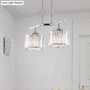 GobekUsa Modern Chrome Drum Crystal Pendant Light for Dining Room Island – 2/3 Bulbs Hanging from Ceiling