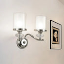 GobekUsa Modern Chrome Dual Cylinder Wall Mount Sconce with Curvy Arm - Simple Bathroom Lighting