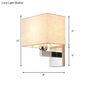 GobekUsa Modern Rectangular Fabric LED Wall Sconce in Chrome for Bedside Lighting