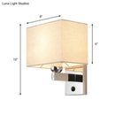 GobekUsa Modern Rectangular Fabric LED Wall Sconce in Chrome for Bedside Lighting