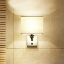GobekUsa Modern Rectangular Fabric LED Wall Sconce in Chrome for Bedside Lighting